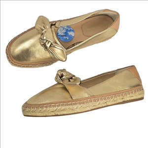 NWT Antonio Melani Locklinn Gold Metallic Leather Knotted Bow Espadrille Flat